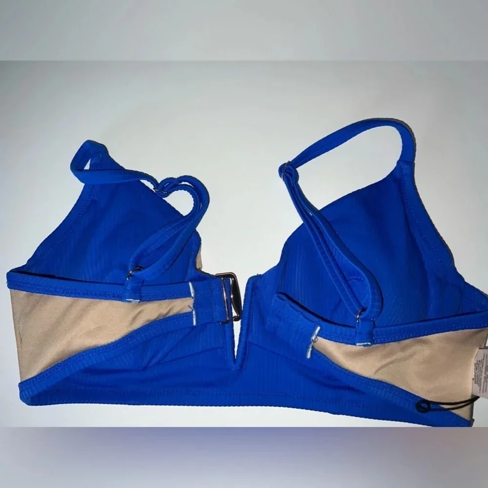 Shade &Shore, NWT, 34C, ribbed, royal blue Vwire‎ yoke, adjustable straps